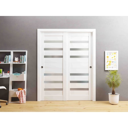 Sartodoors Sliding Closet Bypass Doors White Solid Core Modern Interior QUADRO4266DBD-WS-36