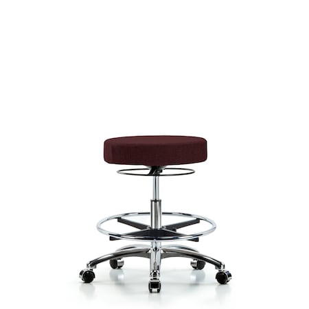 Blue Ridge Ergonomics Rutledge Fab Stool without Back Chr-Medium Bench Height with Chr Foot RingandCasters in Burgundy Fab BR-FMBSO-CR-CF-CC-F41