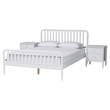 Baxton Studio Lucera Mid-Century White Full Size 3-Piece Bobbin Bedroom Set 257-14015-14121-14121-ZORO