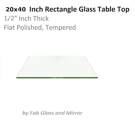 Fab Glass And Mirror 20in X 40in Rectangle 1/2in in Thick Tempered Flat Edge Polished Radius Corner Glass Table Top T-20x40REC12THFLTE