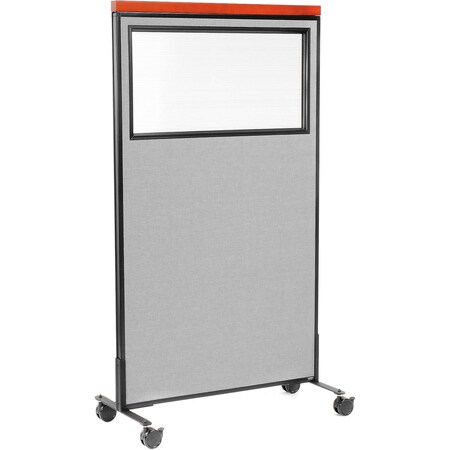 Global Industrial Interion Mobile Deluxe Office Partition Panel with Partial Window, 36-1/4"W x 64-1/2"H, Gray 694992MGY
