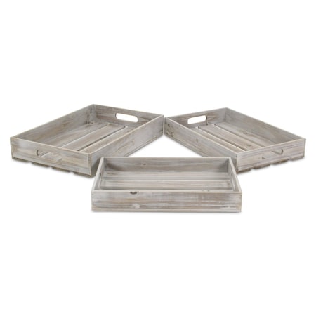 Homeroots 19in Gray Rectangular Wood Handmade Tray With Handles 483317