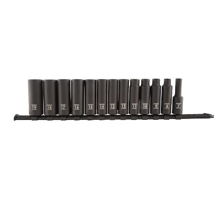 Sunex 3/8 in Dr. Metric Deep Impact Socket Set On Rail 3359A