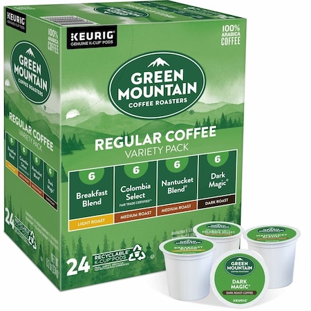 Green Mountain Coffee Roasters K-Cup Regular Coffee Variety Pack, Compatible with Keurig Brewer, Light/Medium/Dark, K-Cup, 24, 4PK 5000374159