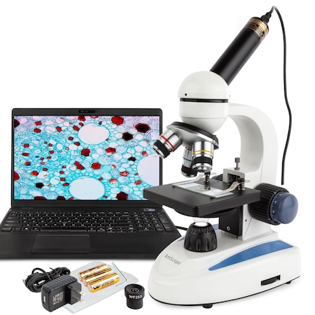 Amscope M158 Student Cordless Monocular Compound Microscope 40X-1000X w/Top & Bottom Lights and 2MP USB Dig M158C-E2