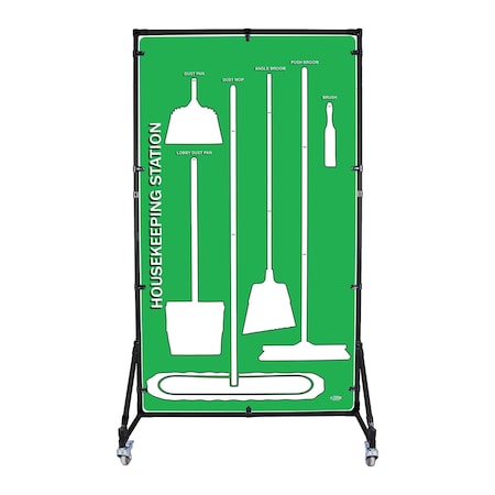 5S Supplies Housekeeping Shadow Board Broom Station V2, Green / White Shadows, No Broom + Stand HSB-V2-GREEN/WHITE-BO-STAND