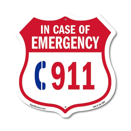 Signmission Emergency 911 Phone Shield Sign In Case, 18 Inch X 18 Inch, Plastic Sign SHI-P-18-380