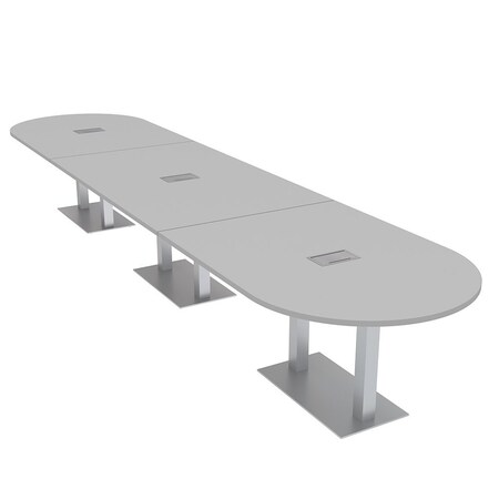 Skutchi Designs Racetrack Conference Table With Power Unit, 48 in W, 216 in L, Grey HAR-RAC-48X216-DOU-U779-ESIL