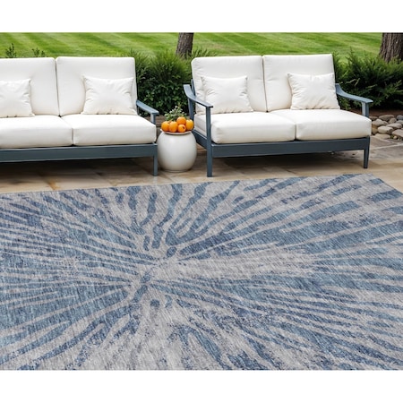 Homeroots 9' X 12' Blue Gray And Silver Abstract Washable Indoor Outdoor Area Rug 588008