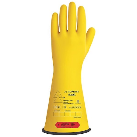 Ansell Electrical-Insulating Gloves, 1,000V AC, 1,500V DC, Natural Rubber Latex, 14 in Length, Size 10 1/2 RIG014YBSC
