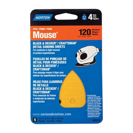 Homepage 120 Grit Medium Mouse Sanding Sheet, 5PK HO3300714