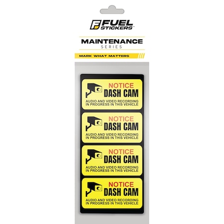 Fuel Stickers Dash Cam Stickers, Small, Labels for Cars, Trucks, and Buses, Easy-to-Apply, 2in x 1in, 20PK Z-2X1DASHCAM-20PK