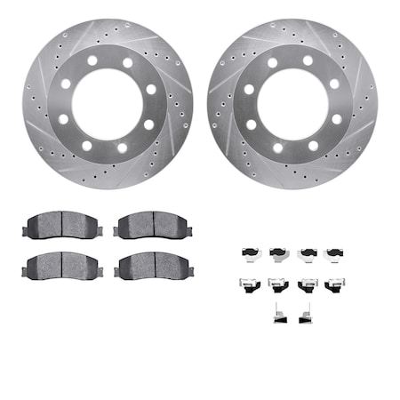 Dynamic Friction Co DFC Brake Rotor - Drilled & Slotted - Silver- Heavy Duty Brake Pad includes Hardware 7412-54082