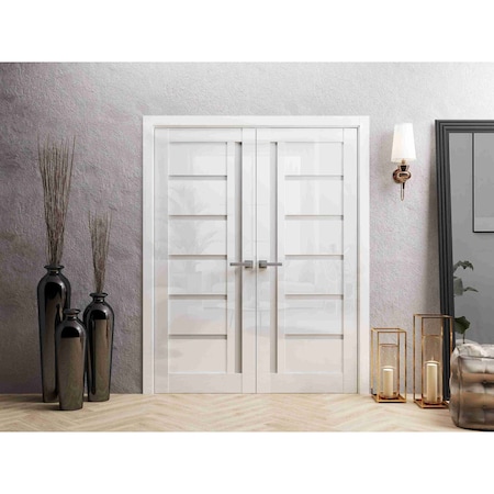 Sartodoors Interior Double Doors 72x84 inches White Solid Core Modern Interior QUADRO4088DD-GLOS-7284