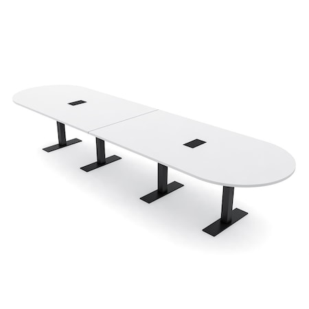 Skutchi Designs 14ft Conference Table With Power Unit | 14 Person Modular Racetrack Meeting Table | Harmony Series HAR-RAC-48X168-T.BK-W960-EBLK