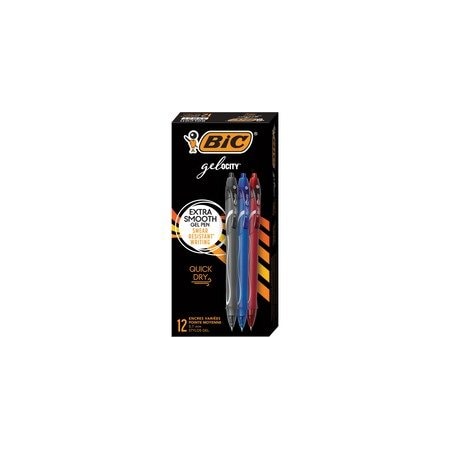 Bic Gel-ocity Quick Dry Retractable Gel Pen, 0.7mm, Asstd Ink/Barrel, 12PK RGLCG11AST