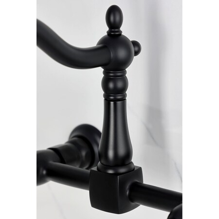 Kingston Brass Two-Handle Wall Mount Bridge Kitchen Faucet, Matte Black KS1260TAL