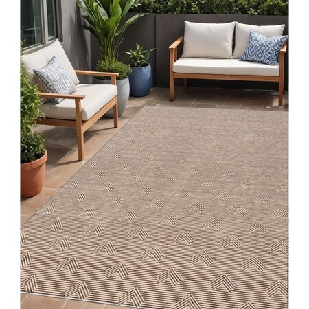 Homeroots 5' X 8' Brown And Beige Geometric Washable Indoor Outdoor Area Rug 594414