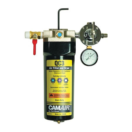 Devilbiss CAMAIR QC3 Light Duty Desiccant Filter and Dryer Unit, 1/2 in MNPT Inlet x 1/4 in MNPT Outlet 130525
