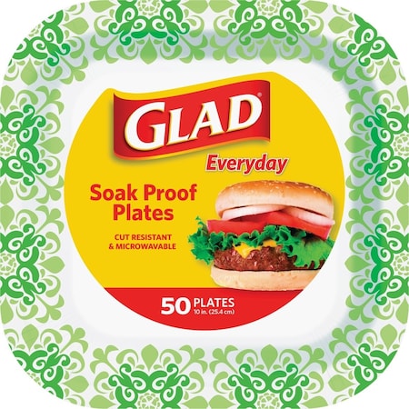 Glad Everyday 10'' Green Square Paper Plates, 50-Count BBP0102