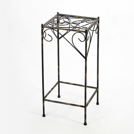 Benjara Scrolled Metal Frame Plant Stand with Square Top, Black - Large BM216725
