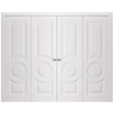 Sartodoors Sliding Closet Double Bi-fold Doors 72 x 84 inches, BASIC 9801 White, Sturdy Tracks Moldings Trims BASIC9801DBF-SKIN-7284