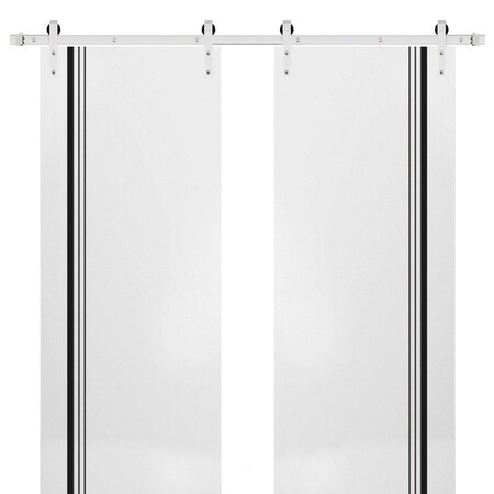 Sartodoors Sturdy Double Barn Door with Hardware, Planum 0011 White Silk and Aluminum Strips, 13FT Rail Hanger PLANUM0011DB-S-WS-56 x 80 (2* 28x80)