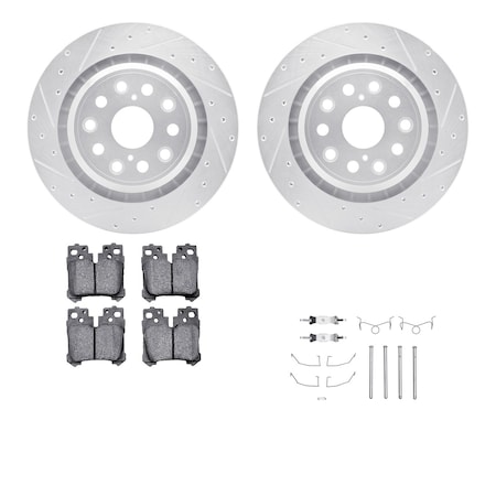 Dynamic Friction Co DFC Rotors-Drilled & Slotted-Silver w/ EURO 5000 Ceramic Brake Pads Incl Hdw 7612-75004