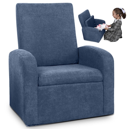 Homeroots Kids Blue Comfy Upholstered Recliner Chair with Storage 397762