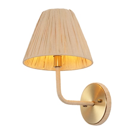 Jonathan Y Malaya 8" 1-Light Bohemian Coastal Metal Pleated Paper Shade LED Vanity Light, Beige/Brass Gold JYL1614A