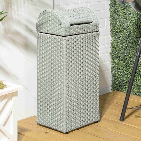 Happimess Darla 14.27-Gallon All-Weather Wicker/Metal Swing Top Hideaway Outdoor Trash Can, Mint Blue/White HPM1201C