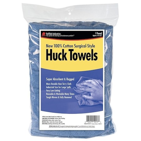 Buffalo Industries Huck Towel, 23 in L, 16 in W, Cotton, Blue 10217
