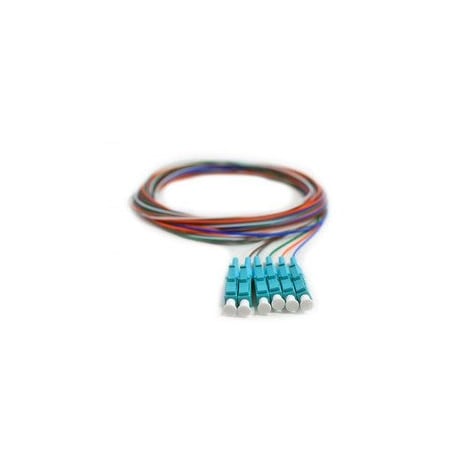 Cable Wholesale 6 Strand Fiber Pigtail, 50/125 Multmode(Aqua Boot), OM3, LC/PC connectors, 3 meter 15F1-42006