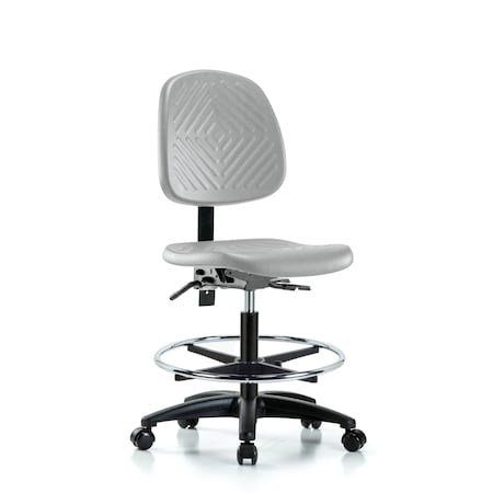 Blue Ridge Ergonomics Poly Chair-Medium Bench Height with Medium Back, Seat Tilt, Chrome Foot Ring, & Casters in Gray Poly PMBCH-MB-RG-T1-A0-CF-RC-GRY