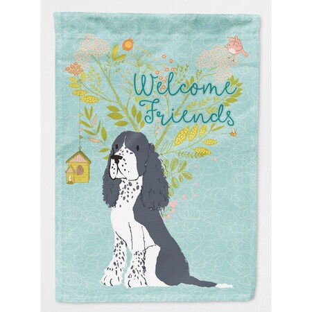 Carolines Treasures Welcome Friends Black Springer Spaniel Flag - Canvas House Size BB7621CHF