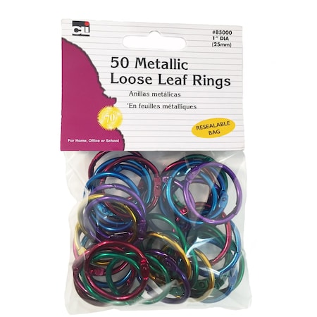 Charles Leonard Loose Leaf Rings, 1" Diameter, Metallic Assorted Colors, 50PK 85000