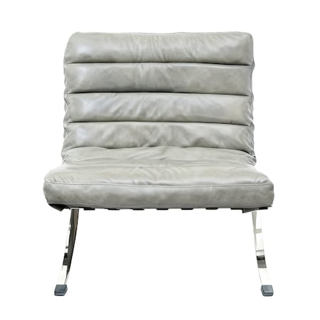 Homeroots 29" Gray and Silver Tufted Leather and Upholstered Folding Lounge Chair 668907