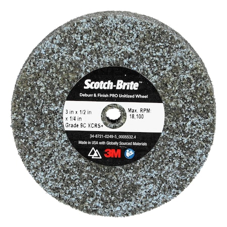 Scotch-Brite Deburr and Finish Pro Unitized Wheel, 9C Extra Coarse+, 3 in x 1/2 in x 1/4 in, 20PK DP-UW