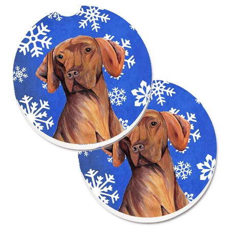 Carolines Treasures Vizsla Winter Snowflakes Holiday Set of 2 Cup Holder Car Coaster SC9378CARC