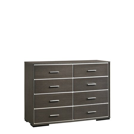 Homeroots 57" Gray Solid and Manufactured Wood Eight Drawer Double Dresser 490481