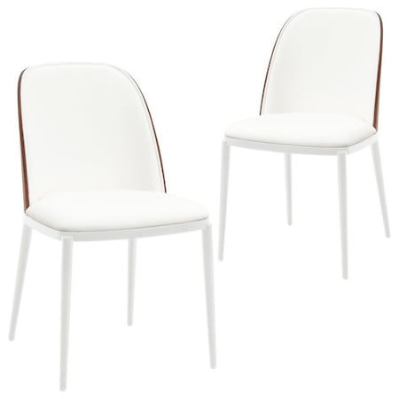 Leisuremod Tule Dining Side Chair with Leather Seat and White Powder-Coated Steel Frame, Walnut/White, 2PK TWCWN18W2