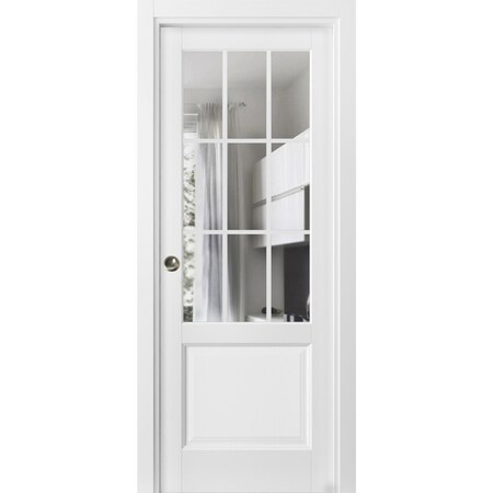 Sartodoors Sliding French Pocket Door with, Felicia 3599 White Silk with Clear Glass, Kit Trims Rail Hardware FELICIA3599PD-WS-4284