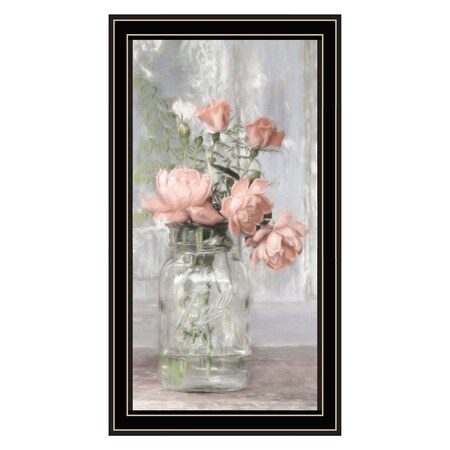 Homeroots Cottage Peach Roses Black Framed Print Wall Art 530042