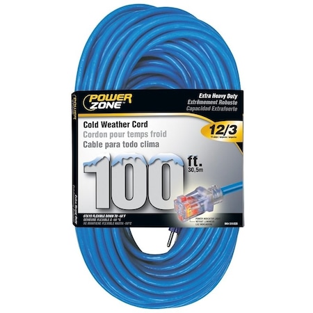 Powerzone Cold Weather Extension Cord, 12 AWG, Outdoor, 5-15R, 5-15P, 100 ft ORCW511835