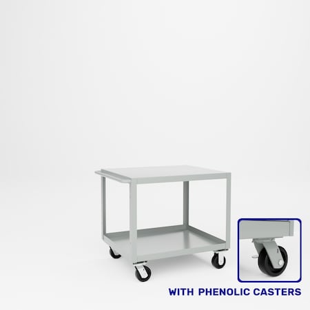 Pucel Heavy Duty Shop Truck, 36 in W x 30 in D x 33.5 in H, Two Shelves, Push Handle, Red 3036-DT-2P