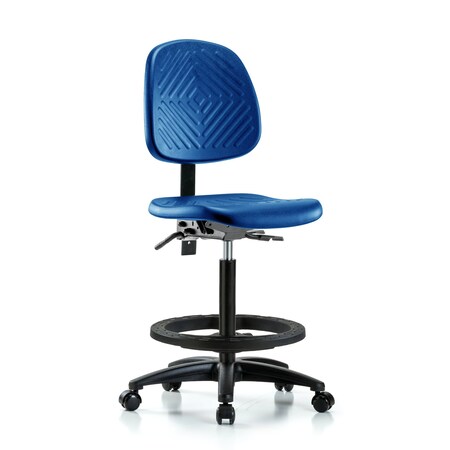 Blue Ridge Ergonomics Poly Chair, High Bench, Med Back, Casters, Blue BR-PHBCH-MB-RG-T0-A0-BF-RC-BLU