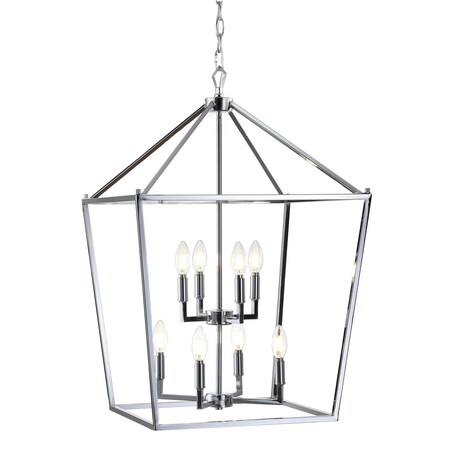 Jonathan Y Pagoda 20" 8-Light Classic Traditional Metal Cage Lantern LED Pendant, Chrome JYL7438C