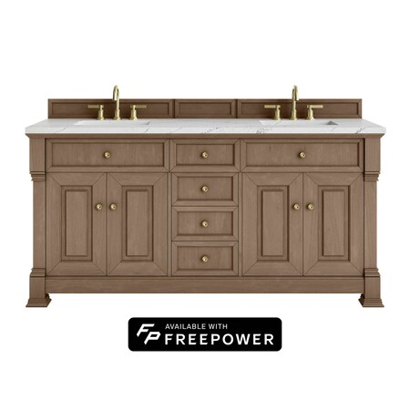 James Martin Vanities Brookfield 72 in. Double Vanity, Pecan w/ 3 CM Ethereal Noctis Silestone Top 547-V72-PCN-FENC