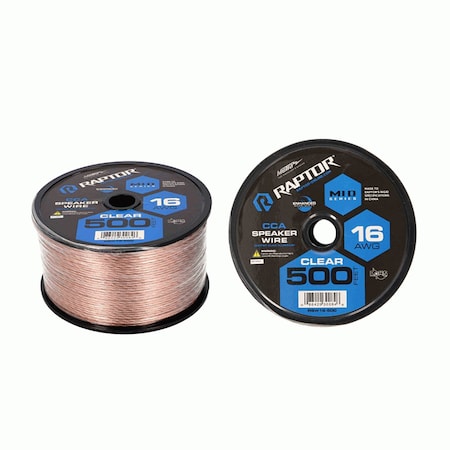 Raptor 500 Feet Audio Stereo Speaker Wire Cable 16-Gauge-Clear RSW16-500