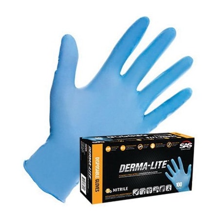 Sas Safety Derma-Lite 6610 Disposable Gloves, 2X-Large, Nitrile, Blue-100 pieces 6610